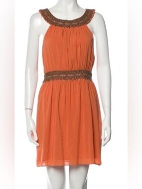 Alice + Olivia Silk mini dress High Neck Beaded embroidered A-line orange boho